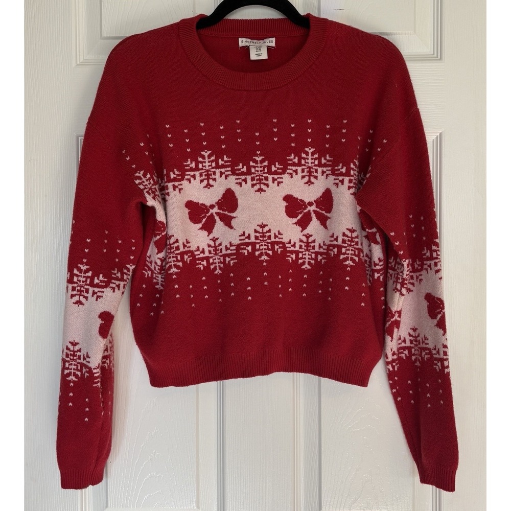 Sincerely Jules Red Winter Sweater Bow Coquette Snowflake Holiday‎ Y2K Medium